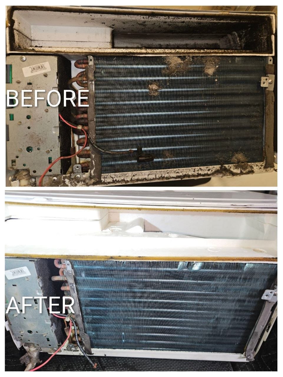 Window AC Deep Cleaning — Severe mold and dirt buildup removed from two window AC units.