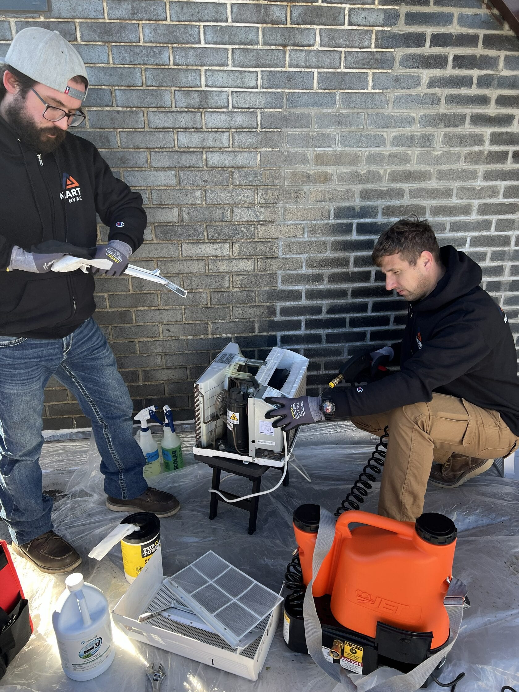 Window AC unit disassembly and deep cleaning. Detailed before-and-after photos available in the Cleaning Services section.